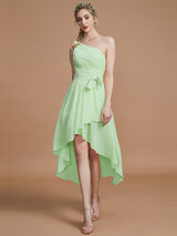 Classy Sleeveless One Shoulders Layers Asymmetrical Chiffon Bridesmaid Dresses-Ballbella