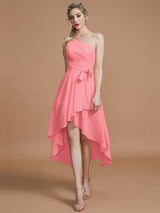 Classy Sleeveless One Shoulders Layers Asymmetrical Chiffon Bridesmaid Dresses-Ballbella