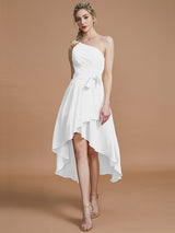 Classy Sleeveless One Shoulders Layers Asymmetrical Chiffon Bridesmaid Dresses-Ballbella