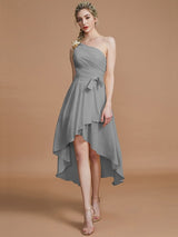 Classy Sleeveless One Shoulders Layers Asymmetrical Chiffon Bridesmaid Dresses-Ballbella