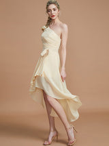 Classy Sleeveless One Shoulders Layers Asymmetrical Chiffon Bridesmaid Dresses-Ballbella