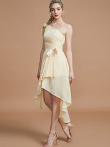 Classy Sleeveless One Shoulders Layers Asymmetrical Chiffon Bridesmaid Dresses-Ballbella
