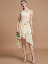Classy Sleeveless One Shoulders Layers Asymmetrical Chiffon Bridesmaid Dresses-Ballbella