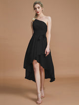 Classy Sleeveless One Shoulders Layers Asymmetrical Chiffon Bridesmaid Dresses-Ballbella