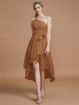 Classy Sleeveless One Shoulders Layers Asymmetrical Chiffon Bridesmaid Dresses-Ballbella