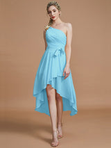 Classy Sleeveless One Shoulders Layers Asymmetrical Chiffon Bridesmaid Dresses-Ballbella