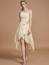 Classy Sleeveless One Shoulders Layers Asymmetrical Chiffon Bridesmaid Dresses-Ballbella