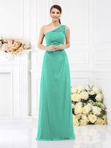 Classy Sleeveless One Shoulders Long Satin Bridesmaid Dresses-Ballbella