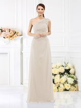 Classy Sleeveless One Shoulders Long Satin Bridesmaid Dresses-Ballbella