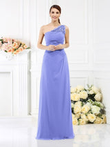 Classy Sleeveless One Shoulders Long Satin Bridesmaid Dresses-Ballbella