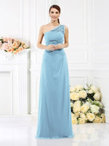 Classy Sleeveless One Shoulders Long Satin Bridesmaid Dresses-Ballbella