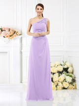 Classy Sleeveless One Shoulders Long Satin Bridesmaid Dresses-Ballbella