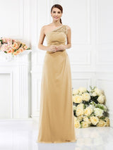 Classy Sleeveless One Shoulders Long Satin Bridesmaid Dresses-Ballbella