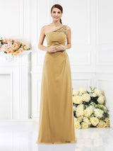 Classy Sleeveless One Shoulders Long Satin Bridesmaid Dresses-Ballbella
