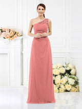Classy Sleeveless One Shoulders Long Satin Bridesmaid Dresses-Ballbella