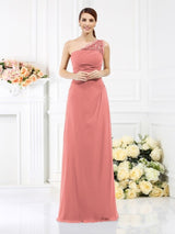 Classy Sleeveless One Shoulders Long Satin Bridesmaid Dresses-Ballbella