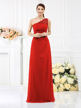 Classy Sleeveless One Shoulders Long Satin Bridesmaid Dresses-Ballbella