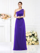 Classy Sleeveless One Shoulders Long Satin Bridesmaid Dresses-Ballbella