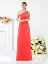 Classy Sleeveless One Shoulders Long Satin Bridesmaid Dresses-Ballbella