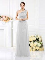 Classy Sleeveless One Shoulders Long Satin Bridesmaid Dresses-Ballbella