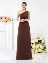 Classy Sleeveless One Shoulders Long Satin Bridesmaid Dresses-Ballbella