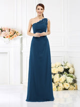 Classy Sleeveless One Shoulders Long Satin Bridesmaid Dresses-Ballbella