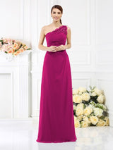 Classy Sleeveless One Shoulders Long Satin Bridesmaid Dresses-Ballbella