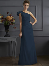 Classy Sleeveless One Shoulders Pleats Long Bridesmaid Dresses-Ballbella