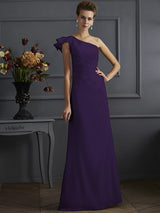 Classy Sleeveless One Shoulders Pleats Long Bridesmaid Dresses-Ballbella