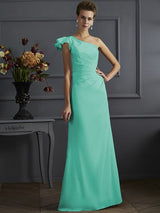 Classy Sleeveless One Shoulders Pleats Long Bridesmaid Dresses-Ballbella