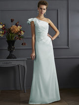 Classy Sleeveless One Shoulders Pleats Long Bridesmaid Dresses-Ballbella