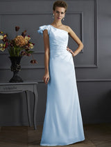 Classy Sleeveless One Shoulders Pleats Long Bridesmaid Dresses-Ballbella