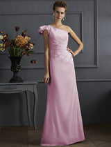 Classy Sleeveless One Shoulders Pleats Long Bridesmaid Dresses-Ballbella