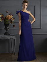 Classy Sleeveless One Shoulders Pleats Long Bridesmaid Dresses-Ballbella