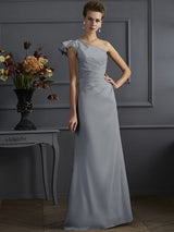 Classy Sleeveless One Shoulders Pleats Long Bridesmaid Dresses-Ballbella