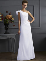 Classy Sleeveless One Shoulders Pleats Long Bridesmaid Dresses-Ballbella
