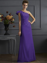 Classy Sleeveless One Shoulders Pleats Long Bridesmaid Dresses-Ballbella