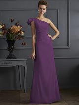 Classy Sleeveless One Shoulders Pleats Long Bridesmaid Dresses-Ballbella