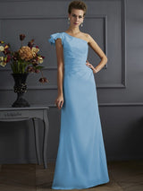 Classy Sleeveless One Shoulders Pleats Long Bridesmaid Dresses-Ballbella