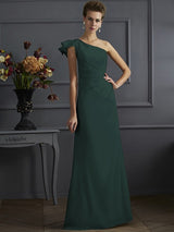 Classy Sleeveless One Shoulders Pleats Long Bridesmaid Dresses-Ballbella