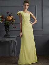 Classy Sleeveless One Shoulders Pleats Long Bridesmaid Dresses-Ballbella