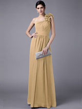 Classy Sleeveless One Shoulders Pleats Long Chiffon Bridesmaid Dresses-Ballbella
