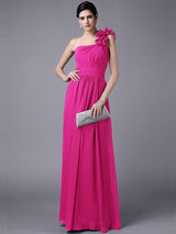 Classy Sleeveless One Shoulders Pleats Long Chiffon Bridesmaid Dresses-Ballbella