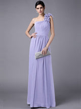 Classy Sleeveless One Shoulders Pleats Long Chiffon Bridesmaid Dresses-Ballbella