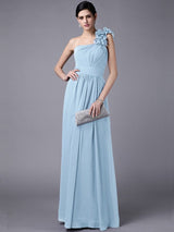 Classy Sleeveless One Shoulders Pleats Long Chiffon Bridesmaid Dresses-Ballbella