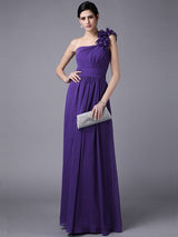 Classy Sleeveless One Shoulders Pleats Long Chiffon Bridesmaid Dresses-Ballbella