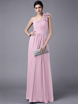 Classy Sleeveless One Shoulders Pleats Long Chiffon Bridesmaid Dresses-Ballbella