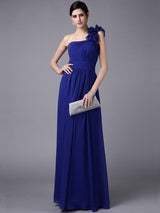 Classy Sleeveless One Shoulders Pleats Long Chiffon Bridesmaid Dresses-Ballbella
