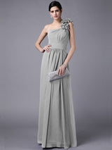 Classy Sleeveless One Shoulders Pleats Long Chiffon Bridesmaid Dresses-Ballbella