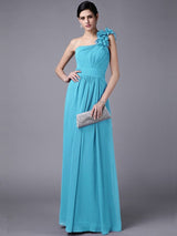 Classy Sleeveless One Shoulders Pleats Long Chiffon Bridesmaid Dresses-Ballbella